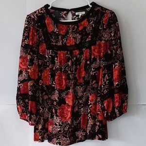 MAURICES Black Fall Floral Crocheted Blouse Size XS